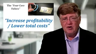 Graphic showing Jim Pancero with a slide reading "Increase profitablity / Lower total costs" over his right shoulder.