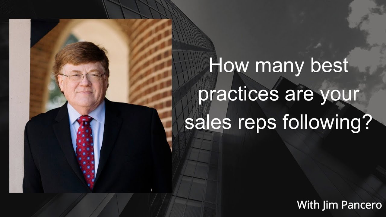 Graphic showing Jim Pancero in an archway with the text, "How many best practices are your sales reps following?" on the right.